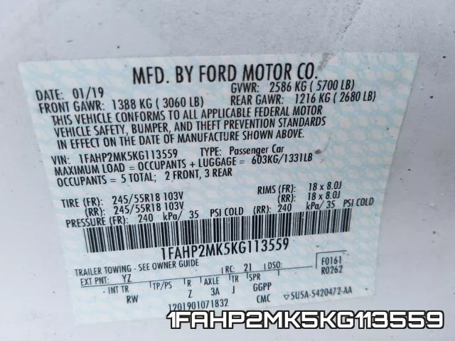 1FAHP2MK5KG113559 фото 2