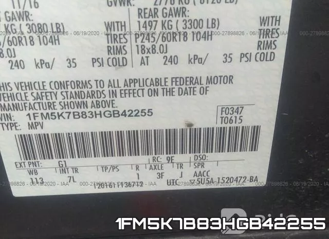 1FM5K7B83HGB42255 фото 10