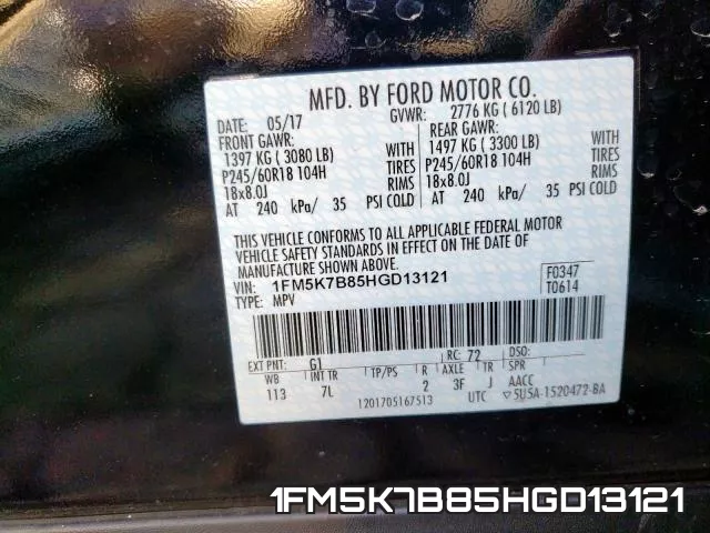 1FM5K7B85HGD13121 фото 2