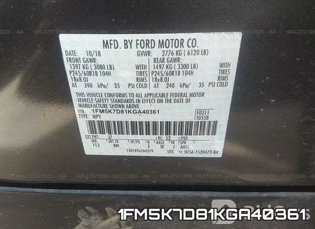 1FM5K7D81KGA40361 фото 10