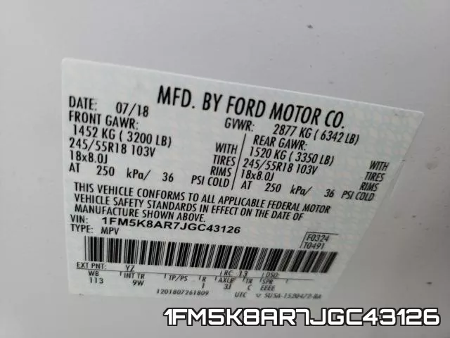 1FM5K8AR7JGC43126 фото 2