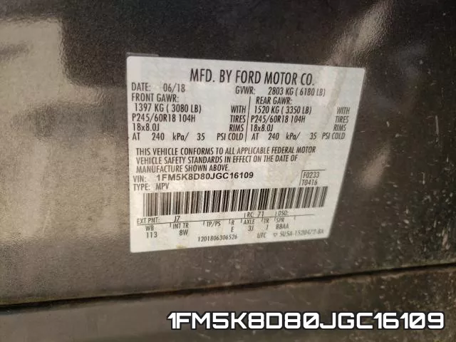 1FM5K8D80JGC16109 фото 2