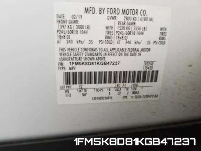 1FM5K8D81KGB47237 фото 2