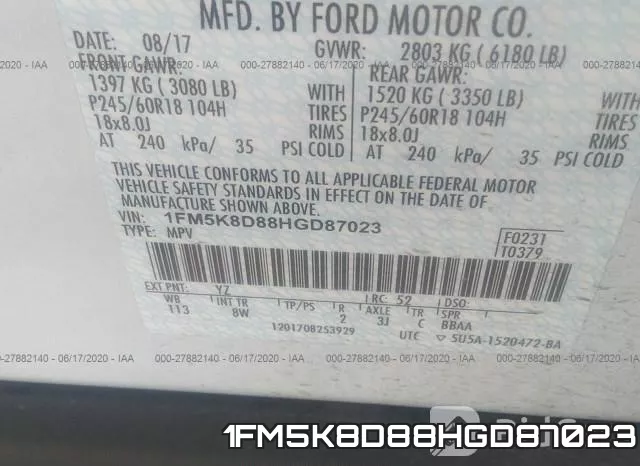 1FM5K8D88HGD87023 фото 10