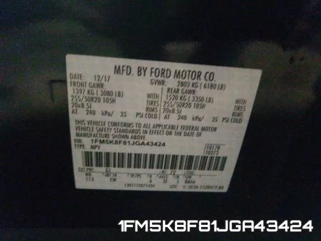 1FM5K8F81JGA43424 фото 2