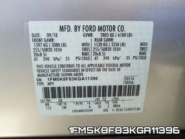 1FM5K8F83KGA11396 фото 2