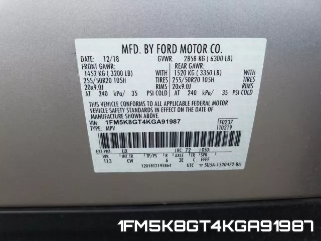 1FM5K8GT4KGA91987 фото 2