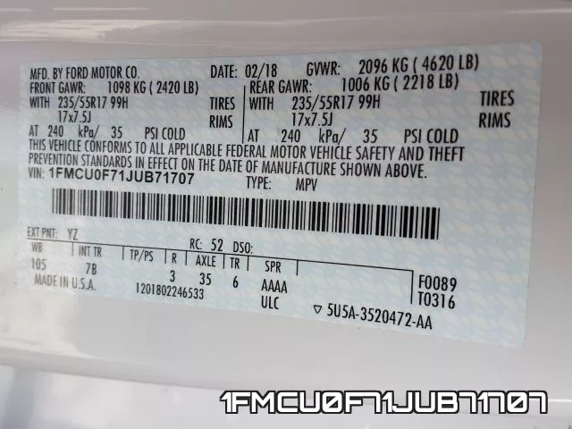 1FMCU0F71JUB71707 фото 2