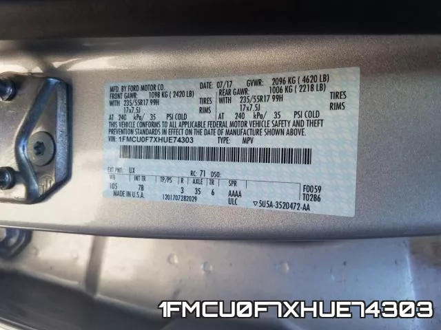 1FMCU0F7XHUE74303 фото 2