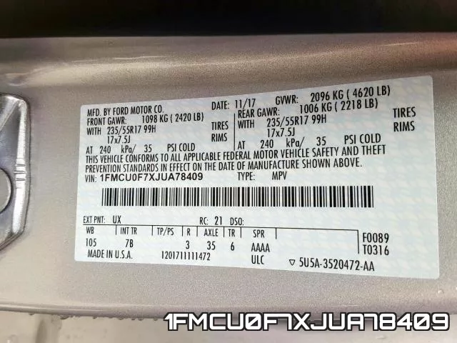 1FMCU0F7XJUA78409 фото 2
