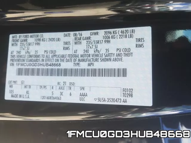 1FMCU0GD3HUB48668 фото 2
