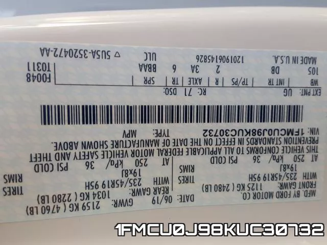 1FMCU0J98KUC30732 фото 2