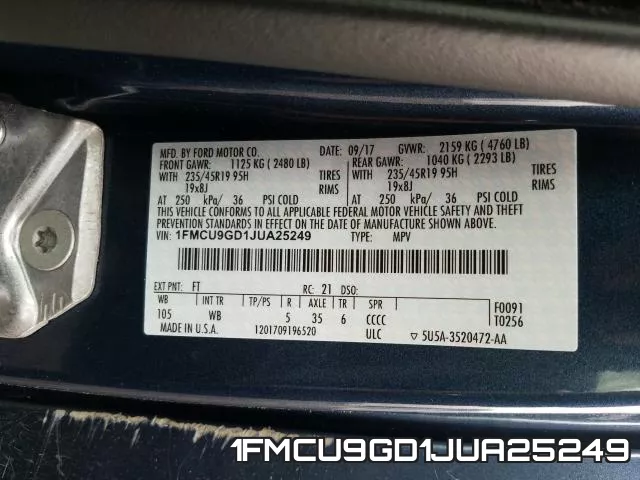 1FMCU9GD1JUA25249 фото 2