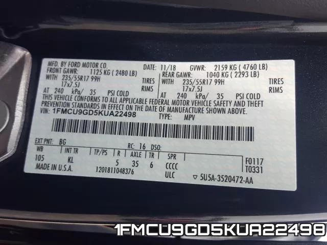1FMCU9GD5KUA22498 фото 2