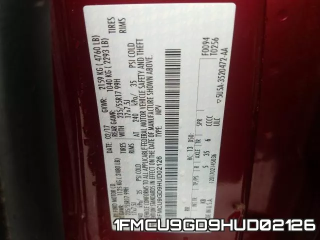 1FMCU9GD9HUD02126 фото 2