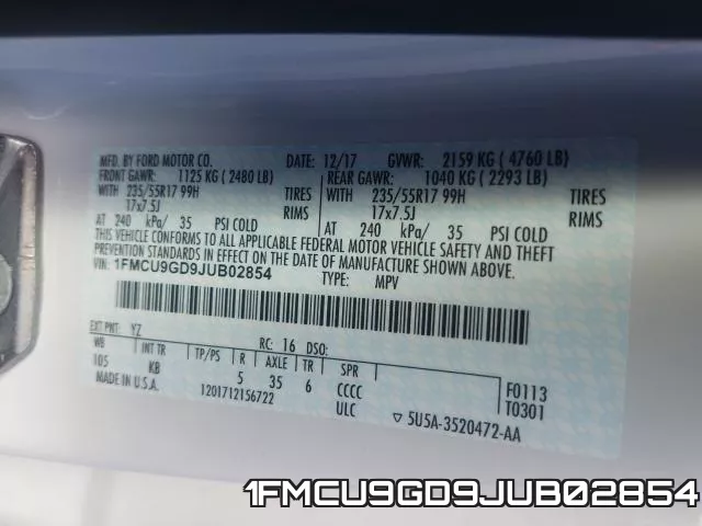 1FMCU9GD9JUB02854 фото 2