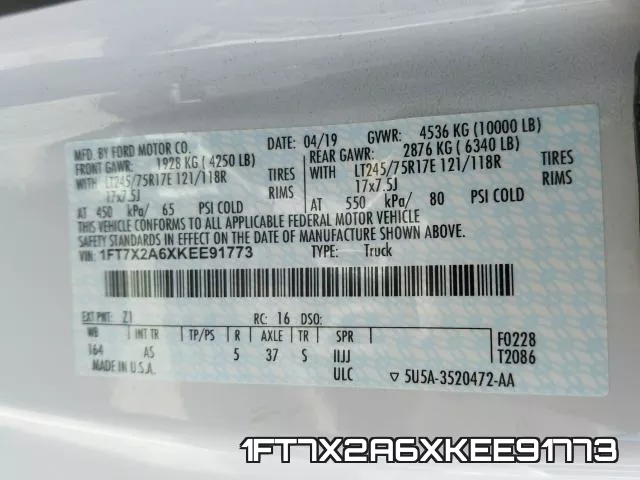 1FT7X2A6XKEE91773 фото 2