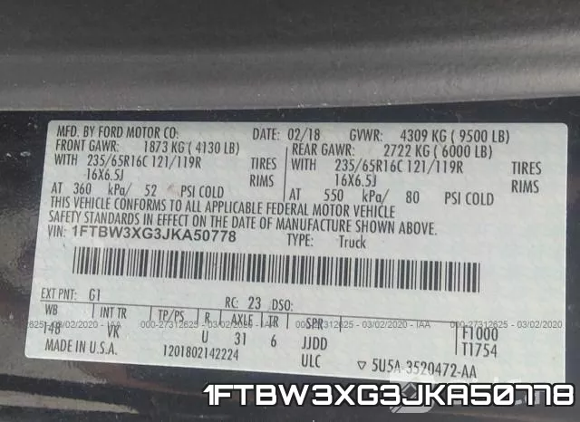 1FTBW3XG3JKA50778 фото 10