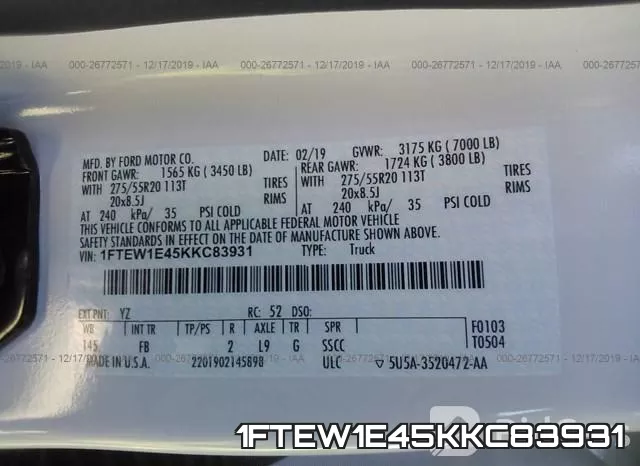 1FTEW1E45KKC83931 фото 10