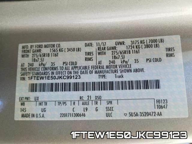 1FTEW1E50JKC99123 фото 2