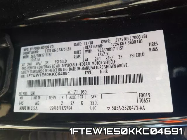1FTEW1E50KKC04691 фото 2