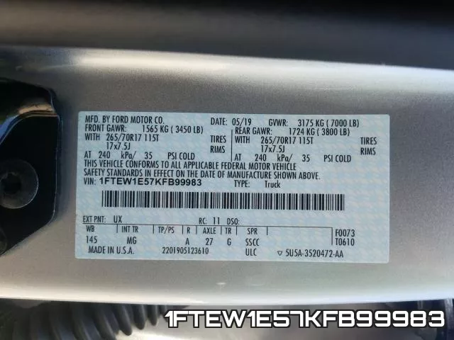 1FTEW1E57KFB99983 фото 2