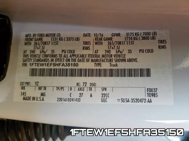 1FTEW1EF5HFA35150 фото 2