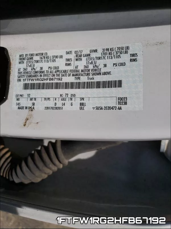 1FTFW1RG2HFB67192 фото 2