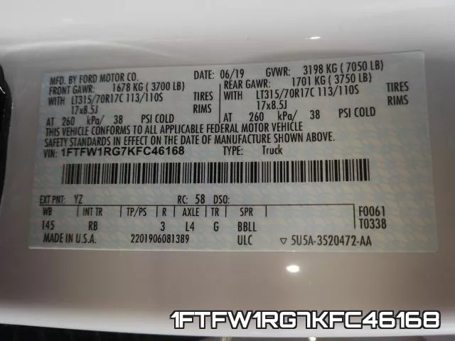 1FTFW1RG7KFC46168 фото 2