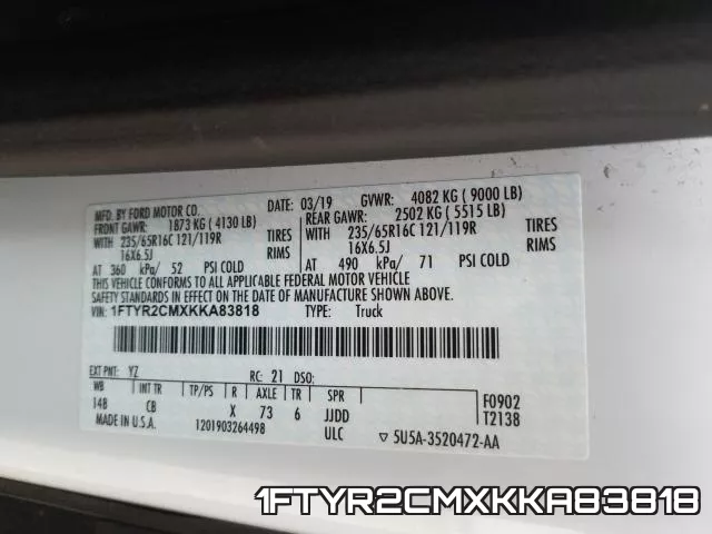 1FTYR2CMXKKA83818 фото 2