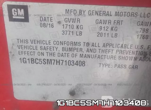 1G1BC5SM7H7103408 фото 10