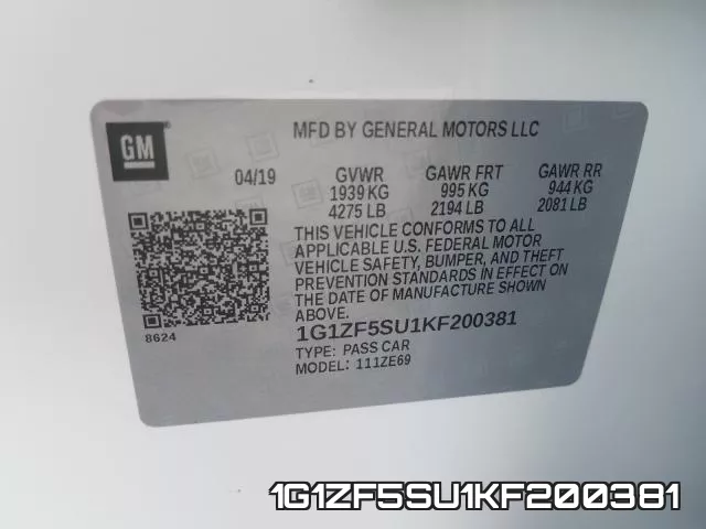 1G1ZF5SU1KF200381 фото 2