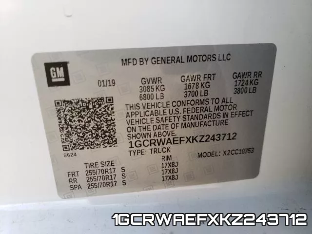 1GCRWAEFXKZ243712 фото 2