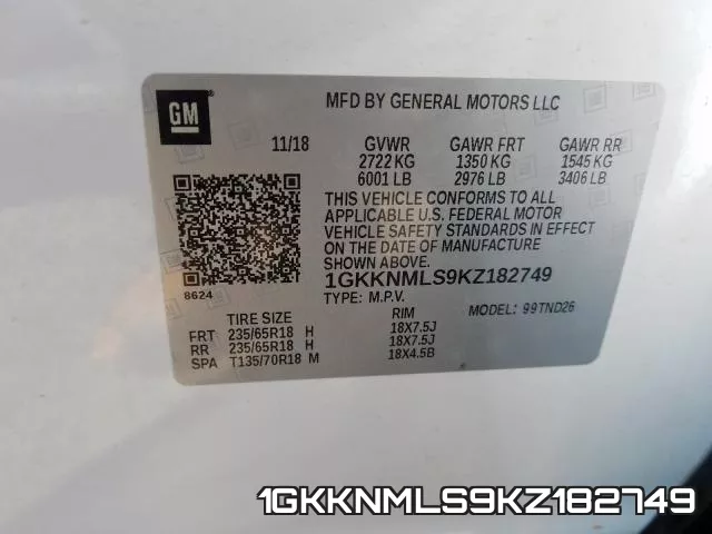 1GKKNMLS9KZ182749 фото 2