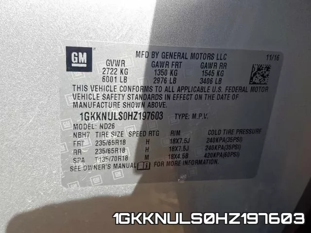 1GKKNULS0HZ197603 фото 2