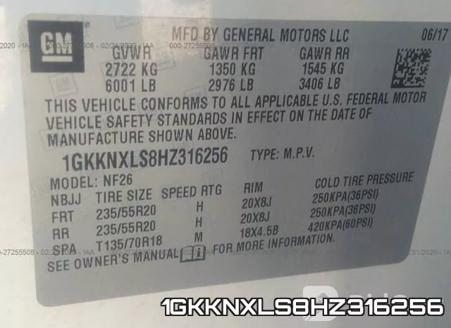 1GKKNXLS8HZ316256 фото 9
