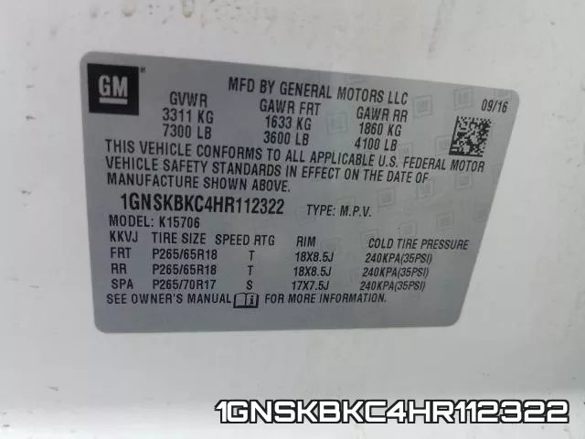 1GNSKBKC4HR112322 фото 2