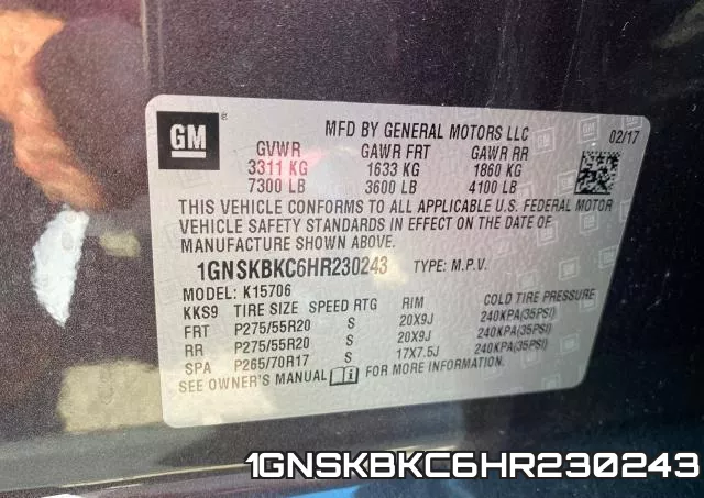 1GNSKBKC6HR230243 фото 2