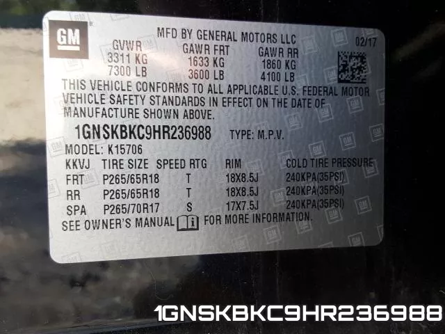 1GNSKBKC9HR236988 фото 2