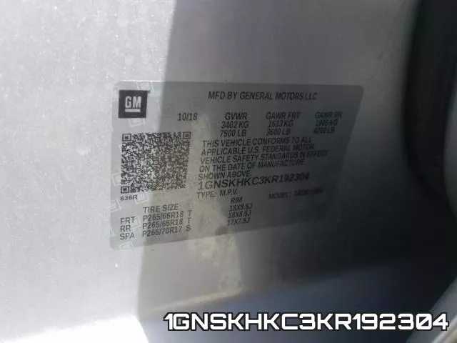 1GNSKHKC3KR192304 фото 2