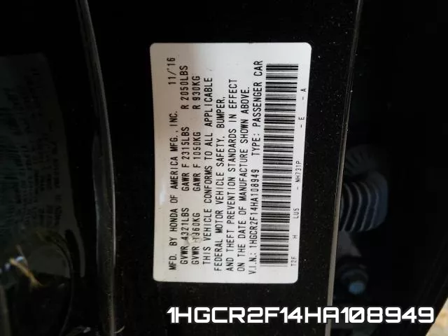 1HGCR2F14HA108949 фото 2