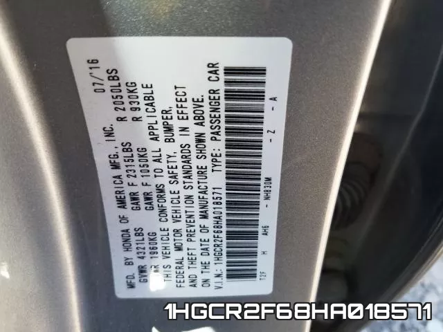 1HGCR2F68HA018571 фото 2