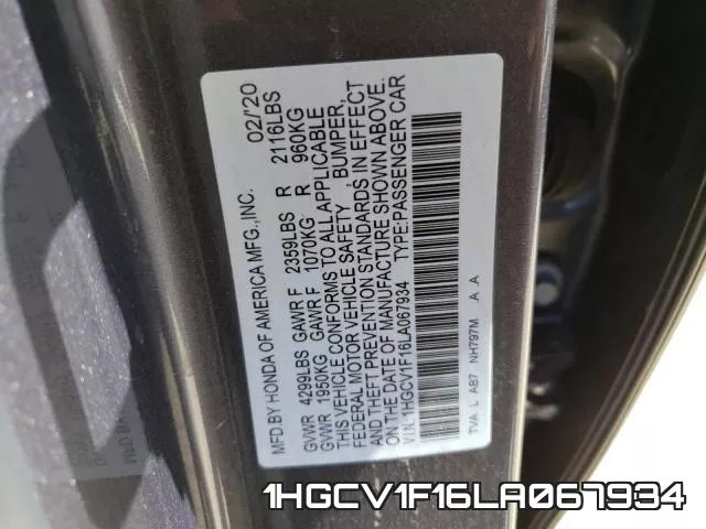 1HGCV1F16LA067934 фото 2