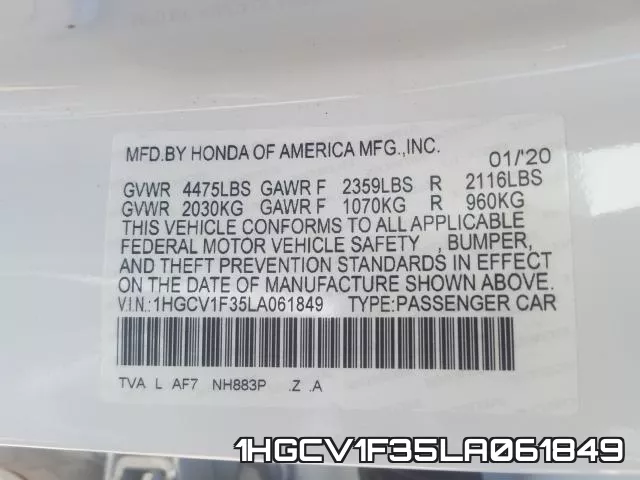 1HGCV1F35LA061849 фото 2