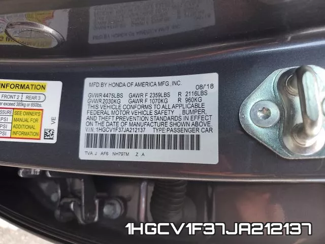 1HGCV1F37JA212137 фото 2