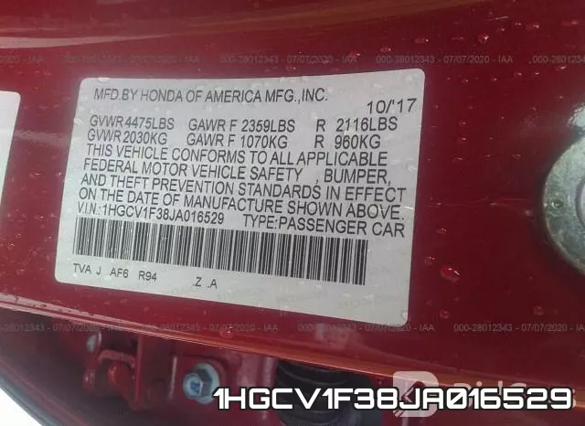 1HGCV1F38JA016529 фото 10