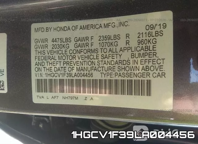 1HGCV1F39LA004456 фото 10