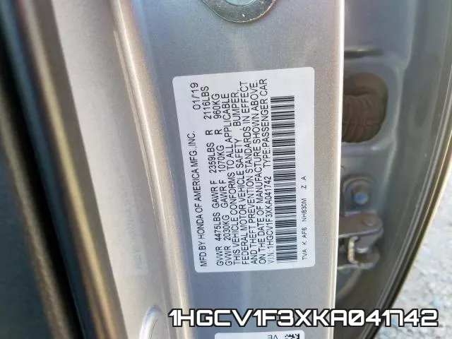 1HGCV1F3XKA041742 фото 2
