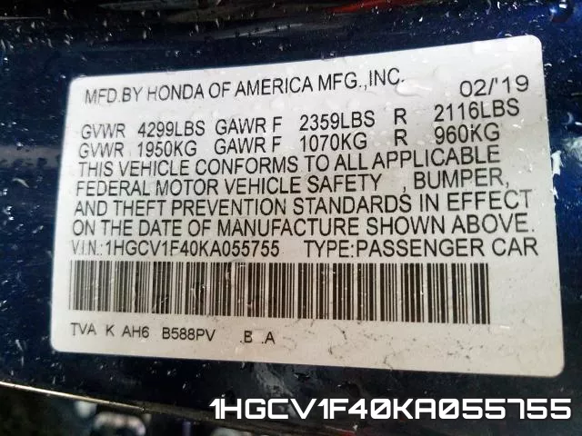 1HGCV1F40KA055755 фото 2