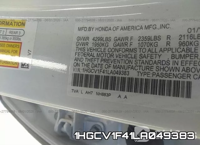 1HGCV1F41LA049383 фото 10